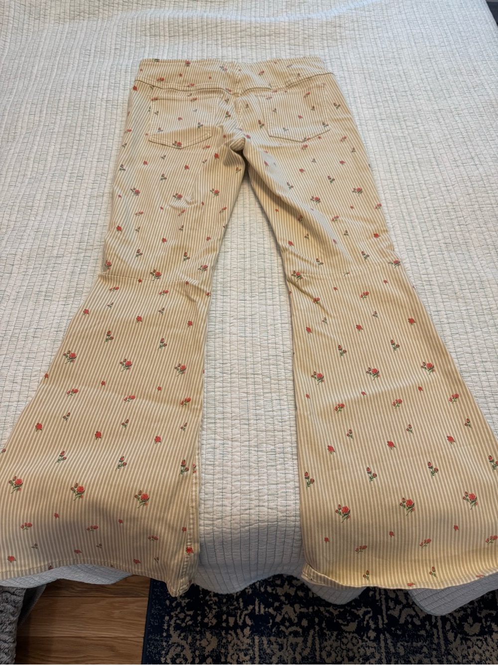 Free People Cream Striped Pants with Red Rose All Over. Adorable!
